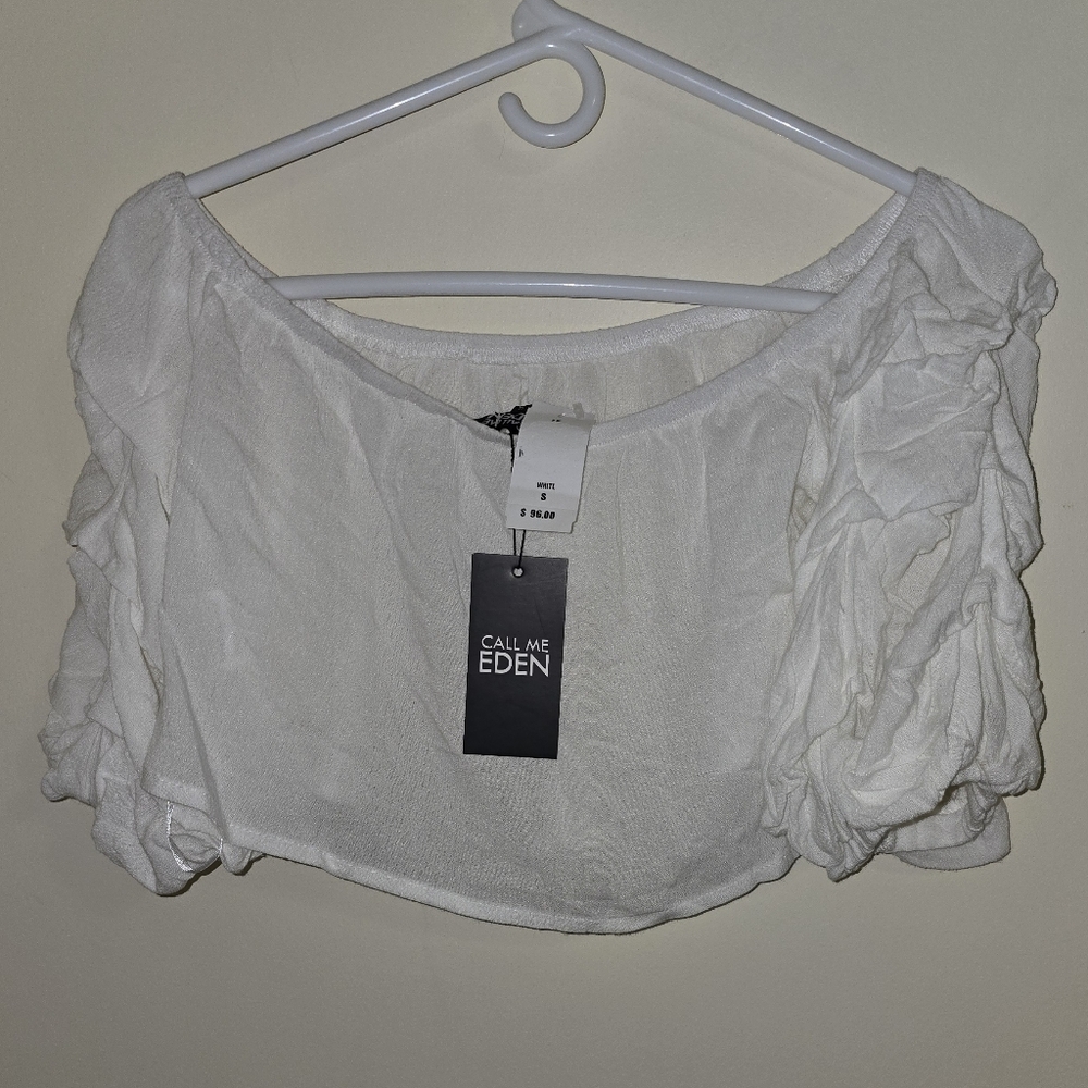 NWT Call Me Eden White Ruffle Crop Top Size: Small